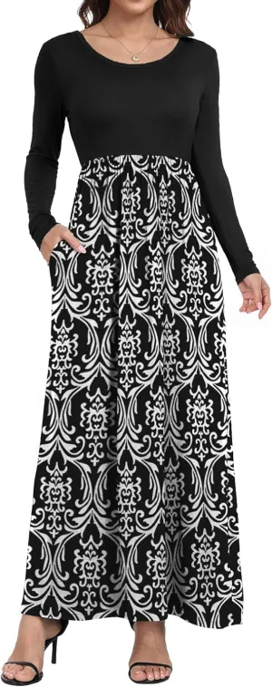 Women's Short/Long Sleeve Loose Plain Long Maxi Casual Dresses with Pockets
