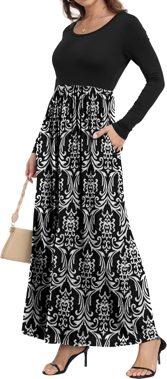 Women's Short/Long Sleeve Loose Plain Long Maxi Casual Dresses with Pockets