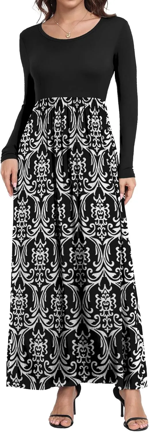 Women's Short/Long Sleeve Loose Plain Long Maxi Casual Dresses with Pockets