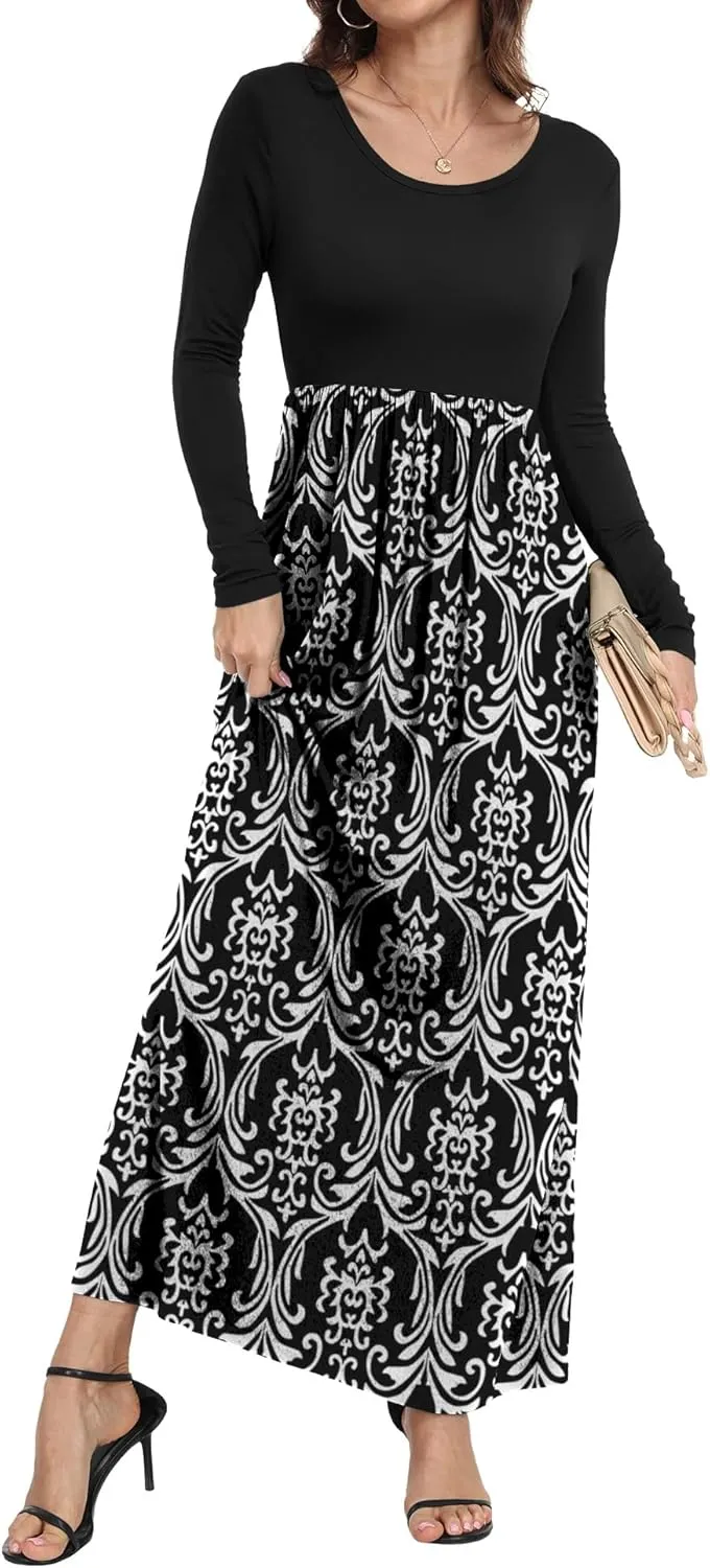 Women's Short/Long Sleeve Loose Plain Long Maxi Casual Dresses with Pockets