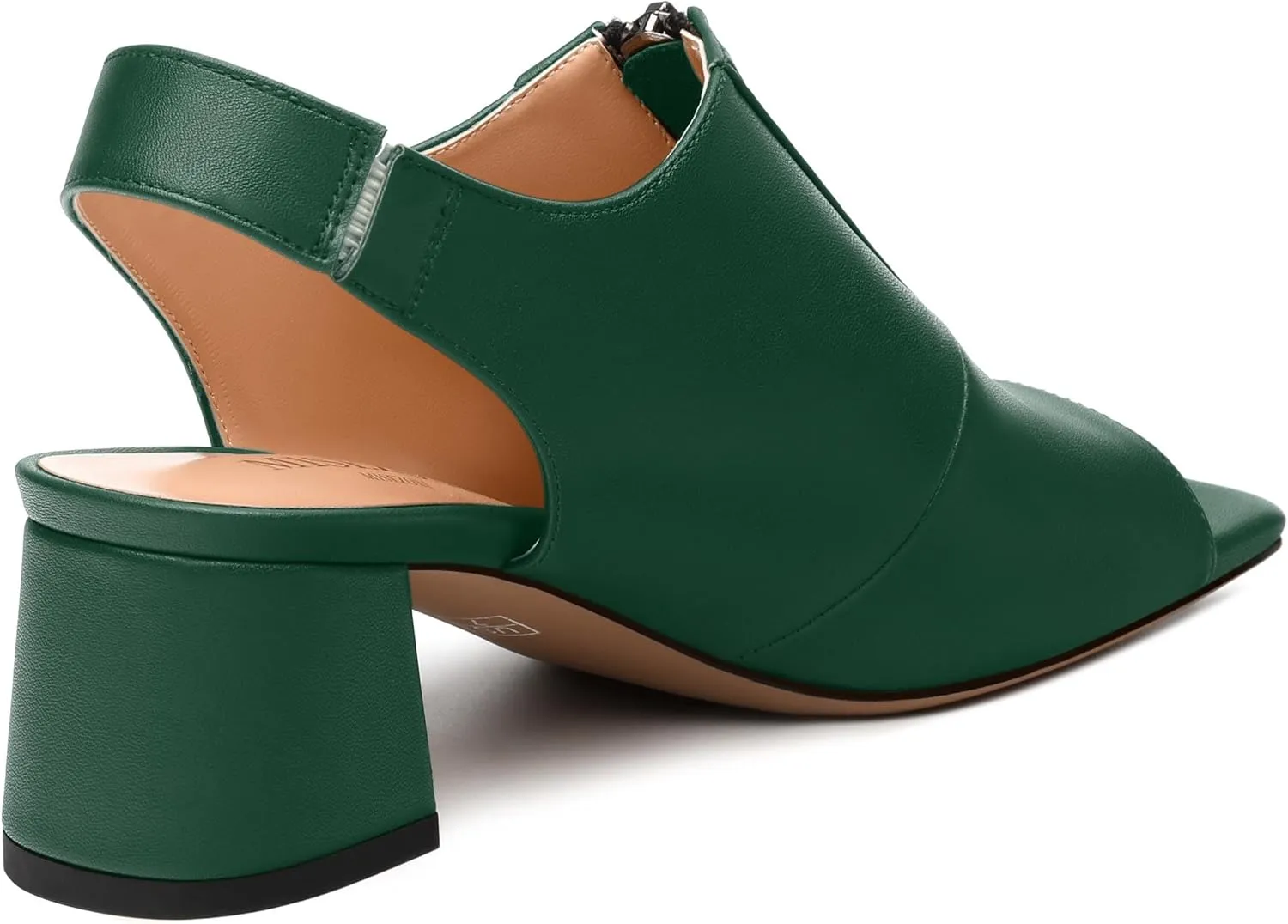 Womens Slingback Pumps, Square Peep Toe Mid Chunky Heel Pumps for Women, Open Toe Backless Pumps with Front Zipper 2