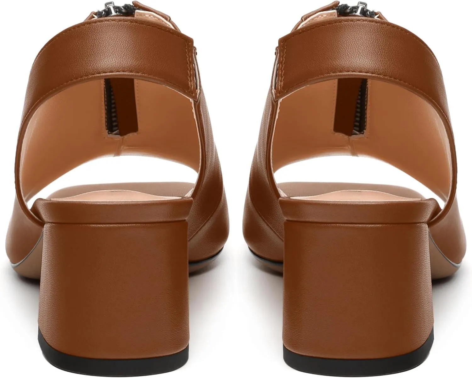 Womens Slingback Pumps, Square Peep Toe Mid Chunky Heel Pumps for Women, Open Toe Backless Pumps with Front Zipper 2