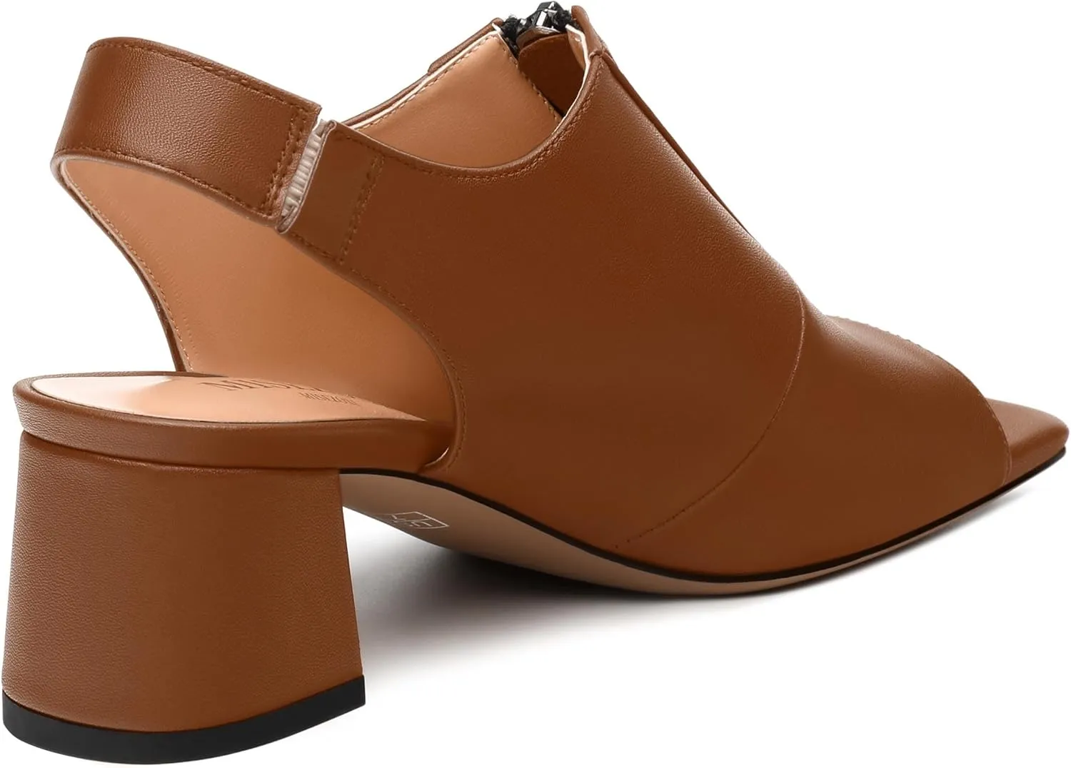 Womens Slingback Pumps, Square Peep Toe Mid Chunky Heel Pumps for Women, Open Toe Backless Pumps with Front Zipper 2