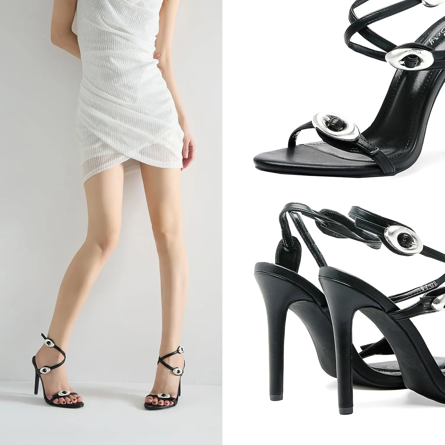 Women's Slingback Sandals Bold Buckles 4.3" Stiletto Open Toe & Ankle Strap Nightclub Party Wedding Shoes