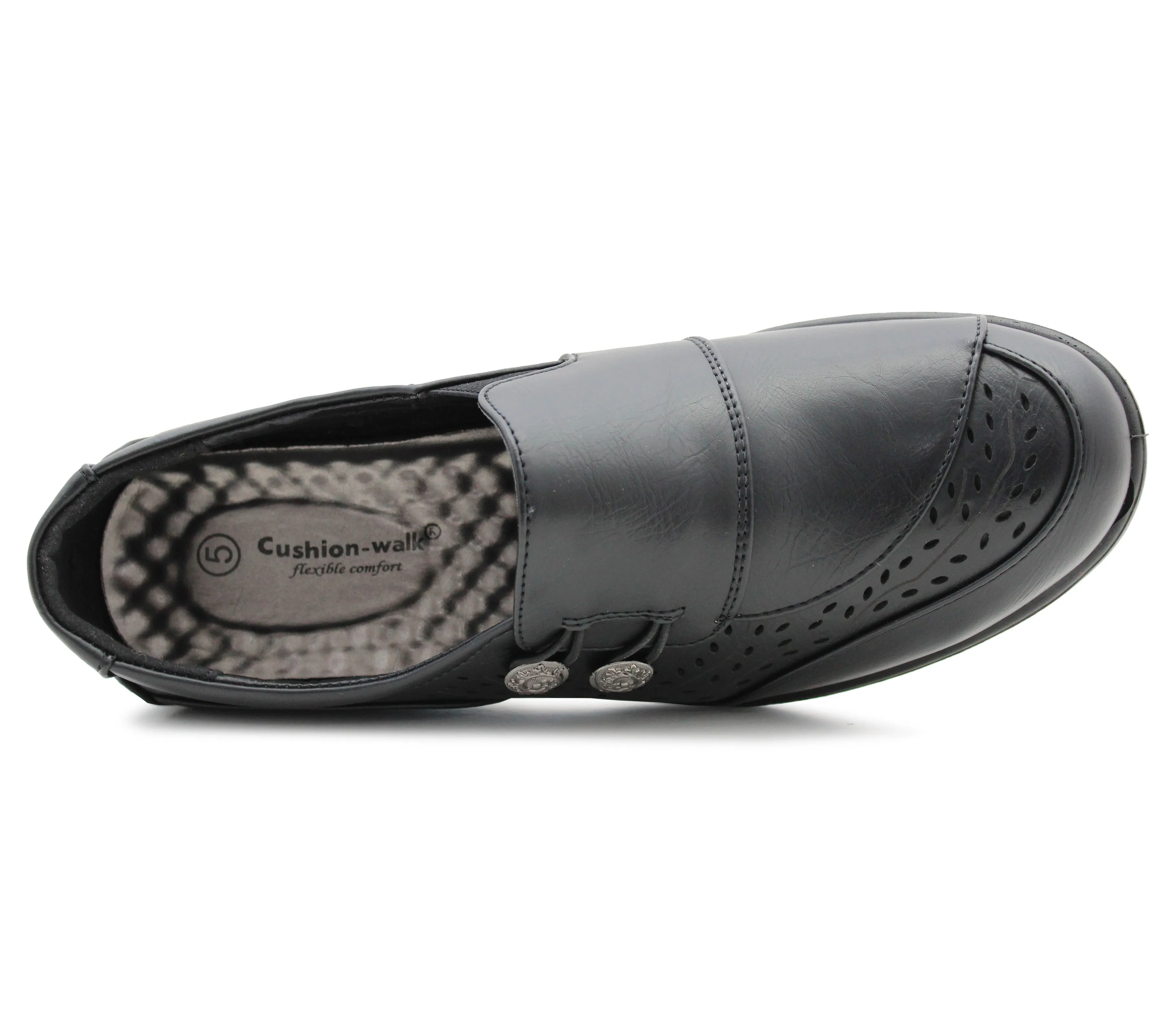 Womens Slip On Elastic Loop Fasten Loafers Ladies Casual Smart Low Wedge Office Moccasin Pumps Shoes