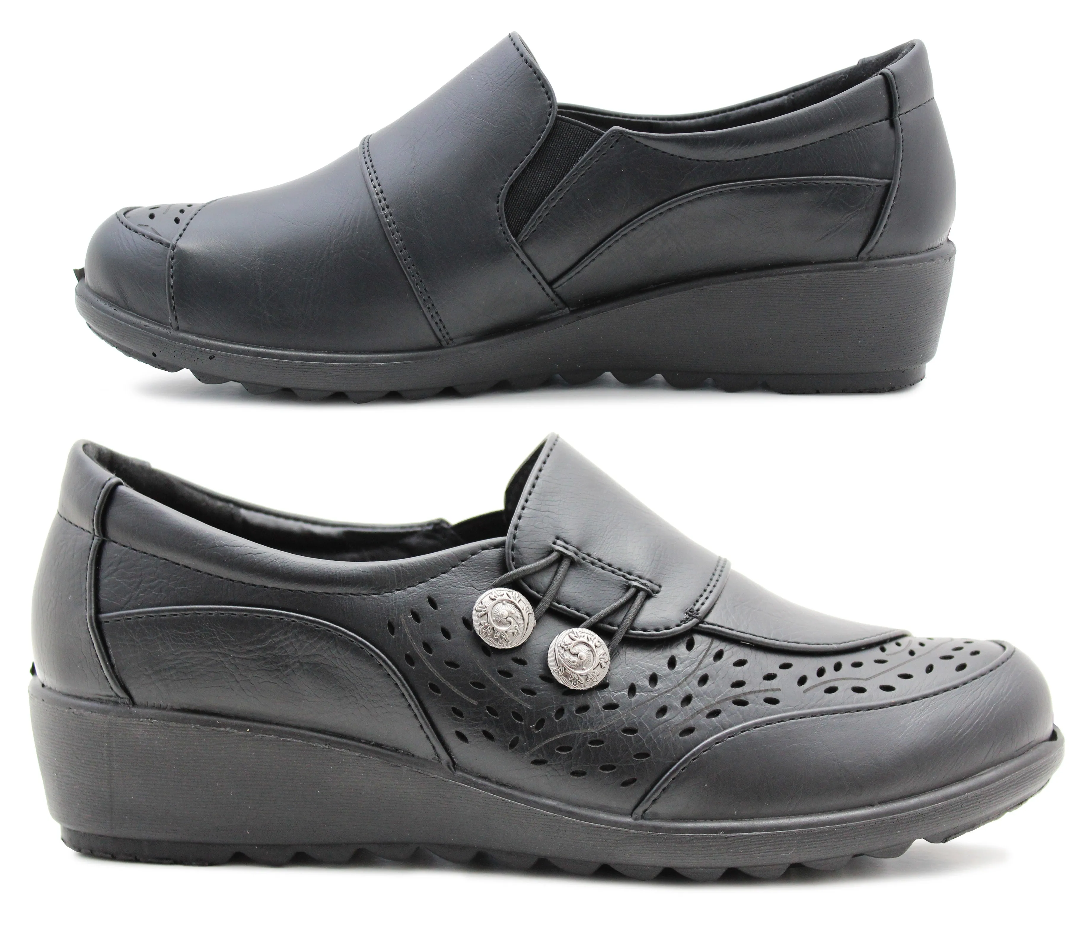 Womens Slip On Elastic Loop Fasten Loafers Ladies Casual Smart Low Wedge Office Moccasin Pumps Shoes