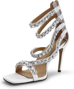 Women‘s Sparkling Rhinestone Stiletto High Heels Sandals Double Ankle Strap Sexy prom heels Wedding Party bridal heels