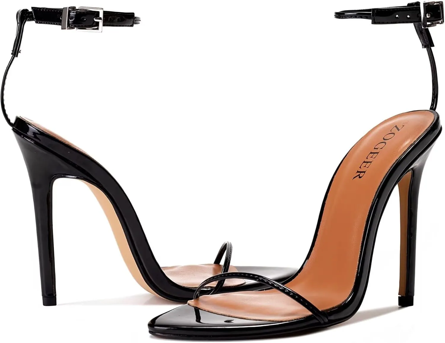 Women's Stiletto High Heeled Sandals 4.7 inch Sexy Strappy Open Toe Black Red Heels Wedding Party Evening Prom Dance Dressy Shoes