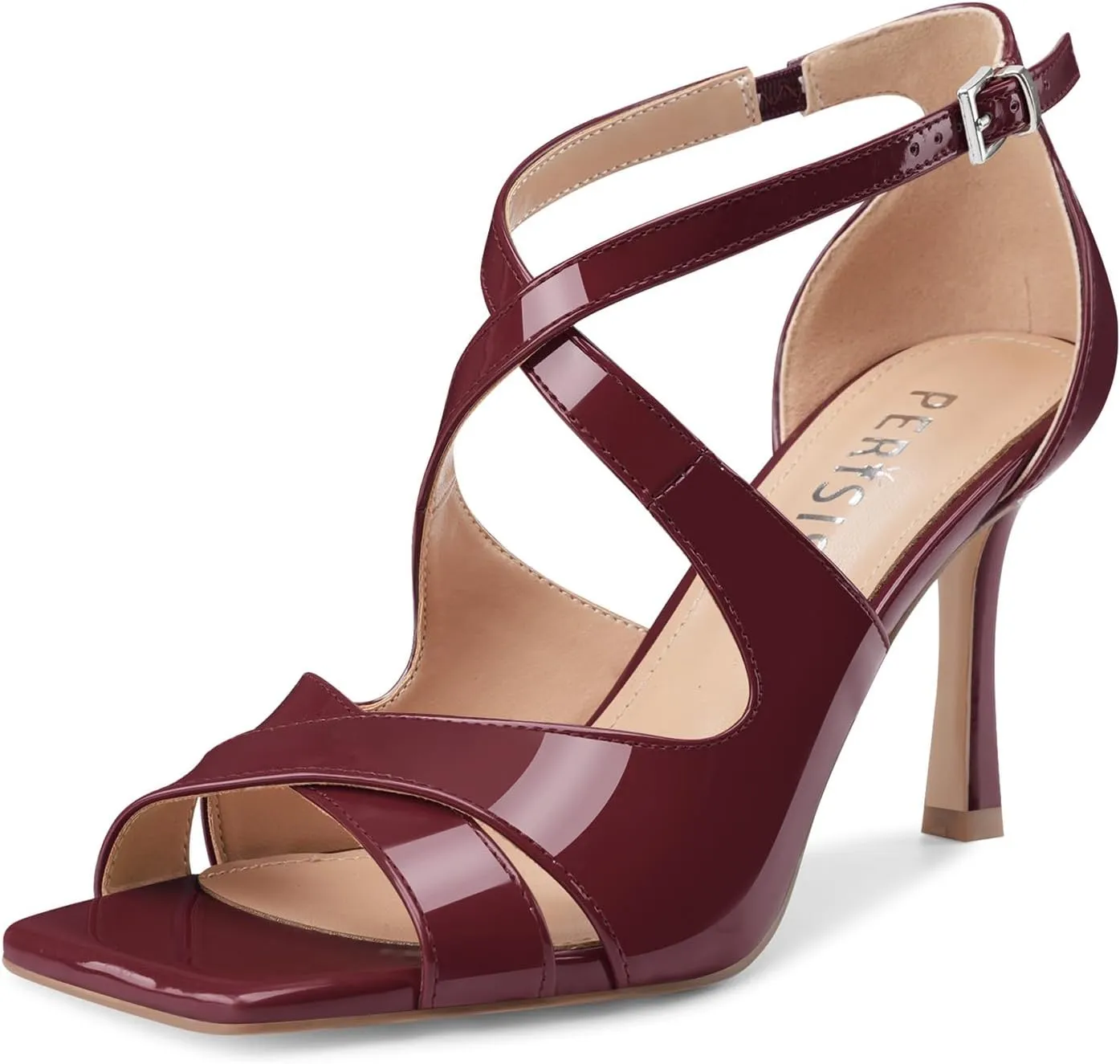 Women's Stiletto High Heels Cross Strap Dressy Sandals Square Open Toe Strappy Stilettos Summer Shoes for Ladies Sexy