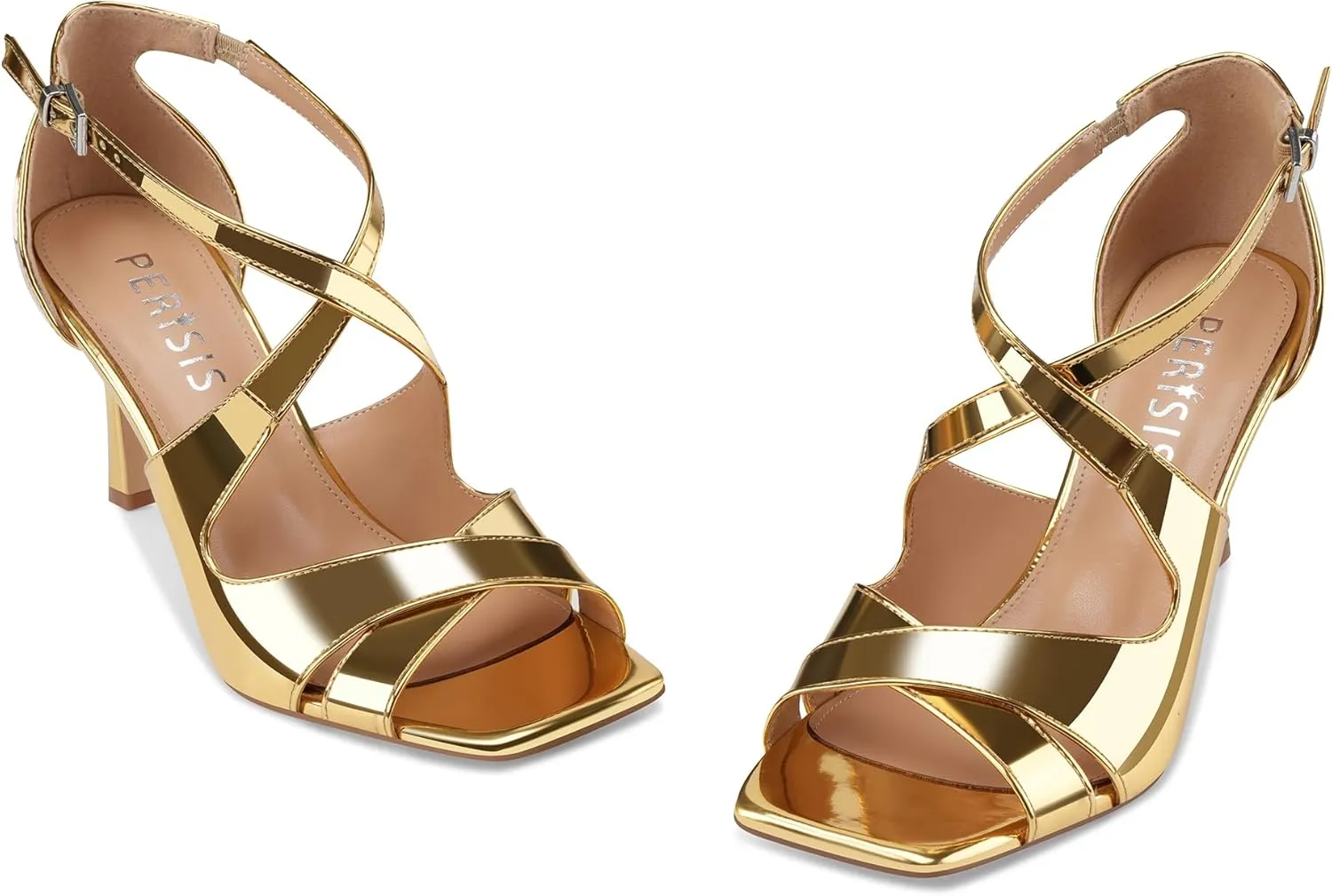 Women's Stiletto High Heels Cross Strap Dressy Sandals Square Open Toe Strappy Stilettos Summer Shoes for Ladies Sexy