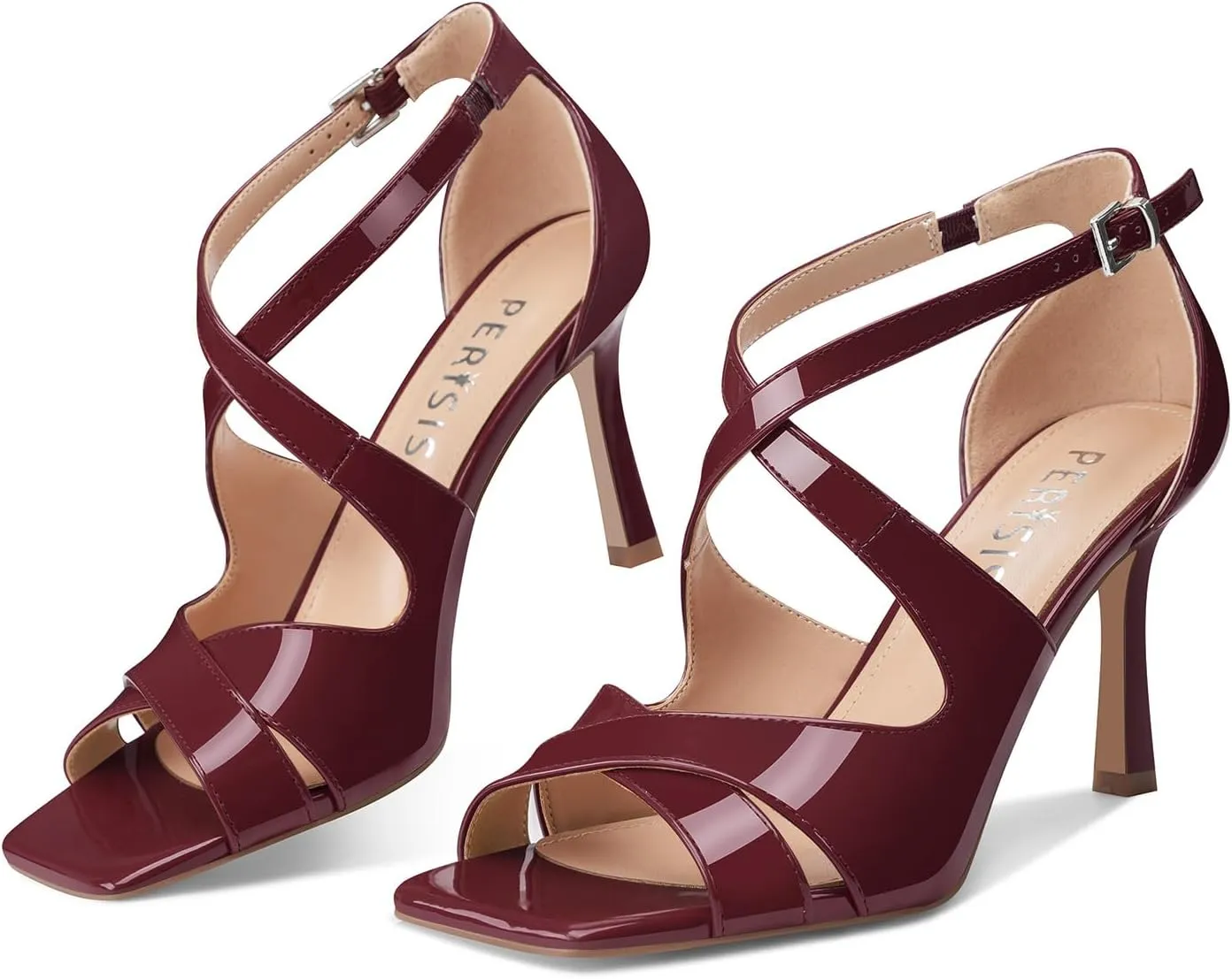Women's Stiletto High Heels Cross Strap Dressy Sandals Square Open Toe Strappy Stilettos Summer Shoes for Ladies Sexy
