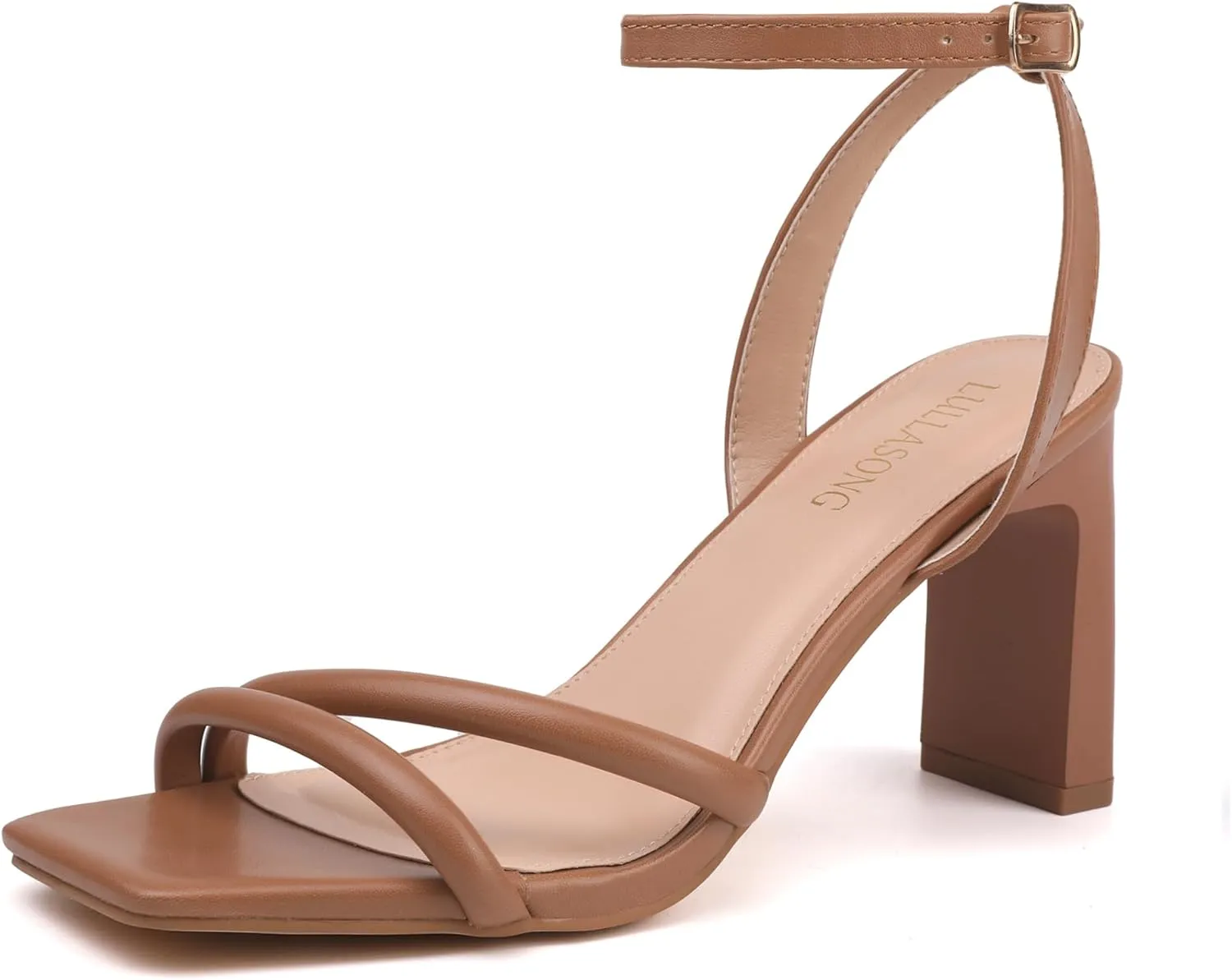 Womens Strappy Heeled Sandals Square Open Toe Chunky High Heels Strappy Ankle Buckle Pump Sandals Sexy Dress Party Shoes