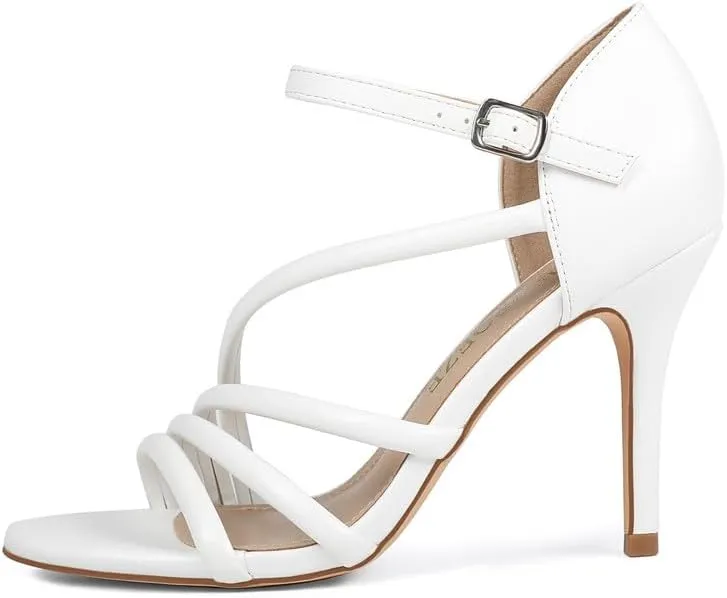 Women's Strappy Heels Round Open Toe Stiletto High Heeled Sandals for Women Dressy