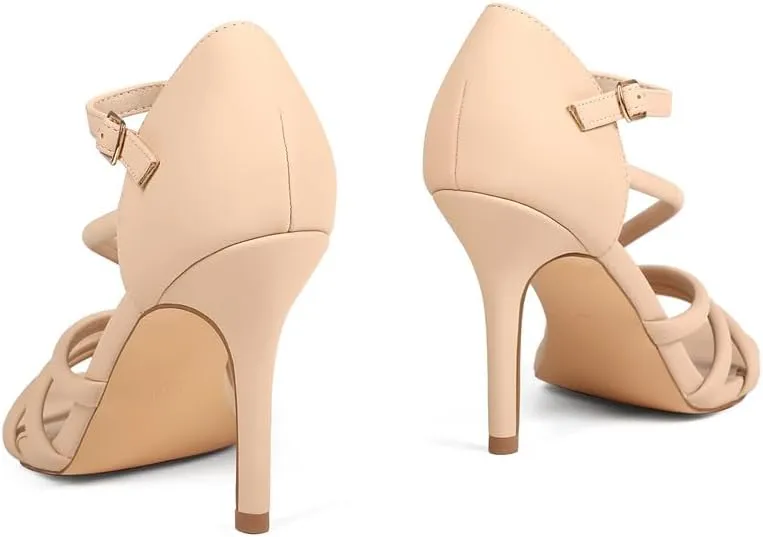 Women's Strappy Heels Round Open Toe Stiletto High Heeled Sandals for Women Dressy