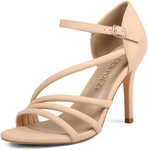 Women's Strappy Heels Round Open Toe Stiletto High Heeled Sandals for Women Dressy