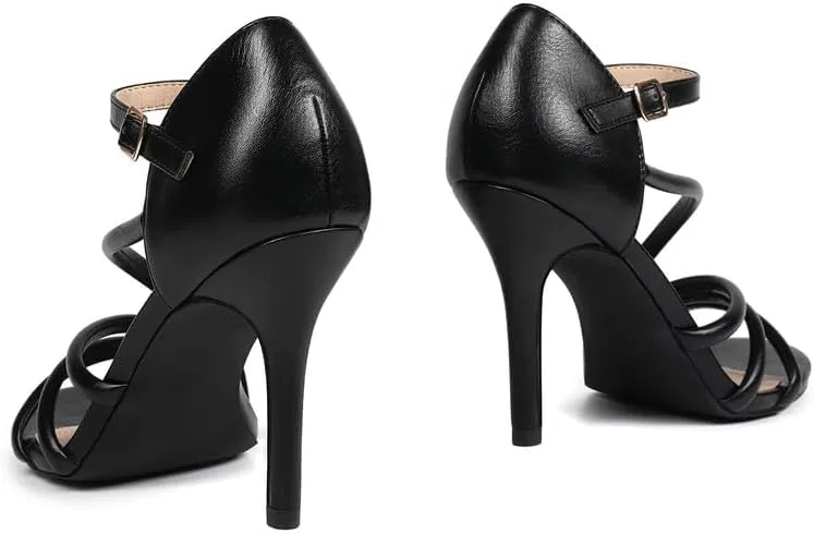 Women's Strappy Heels Round Open Toe Stiletto High Heeled Sandals for Women Dressy
