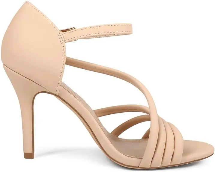 Women's Strappy Heels Round Open Toe Stiletto High Heeled Sandals for Women Dressy