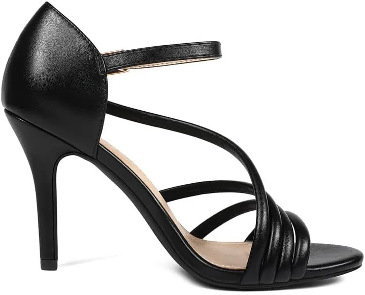 Women's Strappy Heels Round Open Toe Stiletto High Heeled Sandals for Women Dressy
