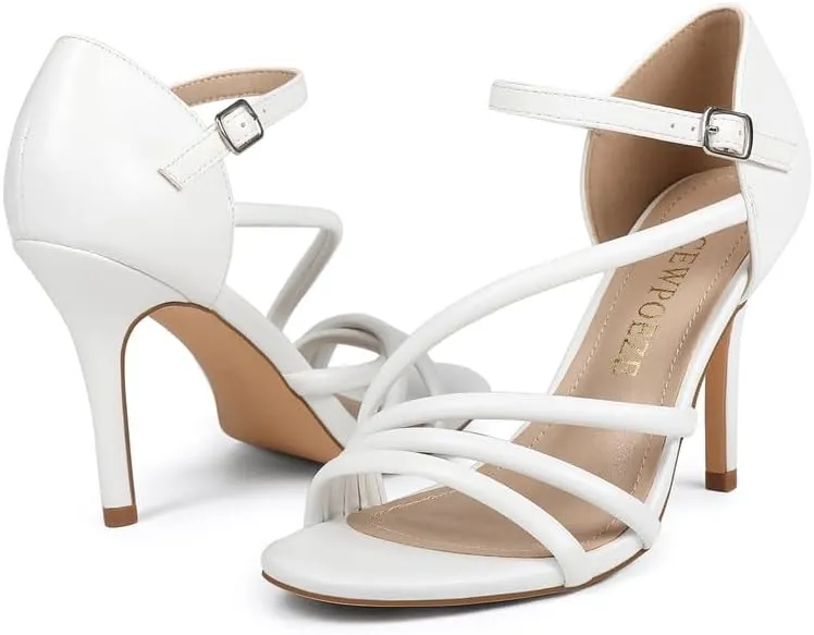 Women's Strappy Heels Round Open Toe Stiletto High Heeled Sandals for Women Dressy