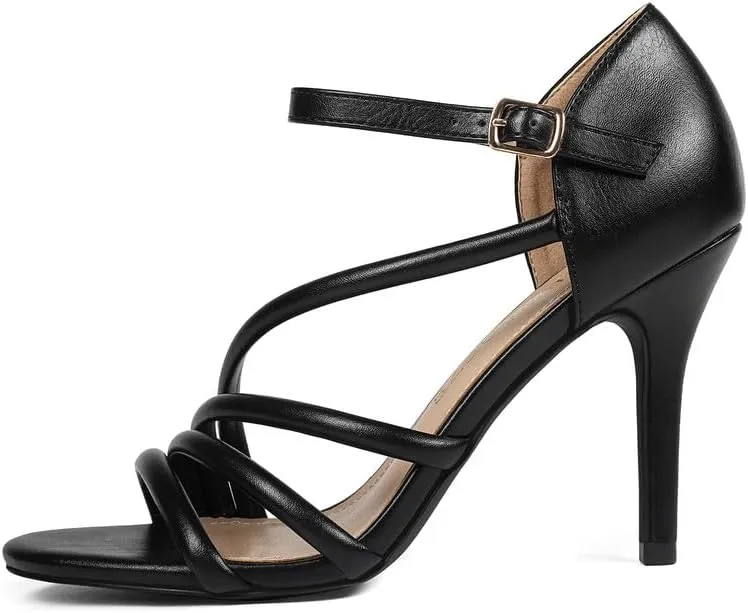 Women's Strappy Heels Round Open Toe Stiletto High Heeled Sandals for Women Dressy