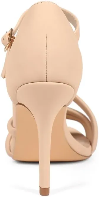 Women's Strappy Heels Round Open Toe Stiletto High Heeled Sandals for Women Dressy