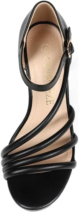 Women's Strappy Heels Round Open Toe Stiletto High Heeled Sandals for Women Dressy