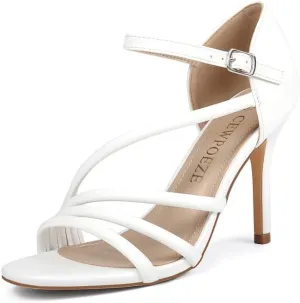 Women's Strappy Heels Round Open Toe Stiletto High Heeled Sandals for Women Dressy