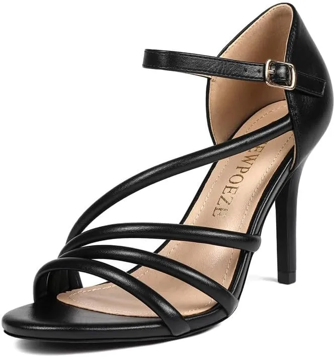 Women's Strappy Heels Round Open Toe Stiletto High Heeled Sandals for Women Dressy