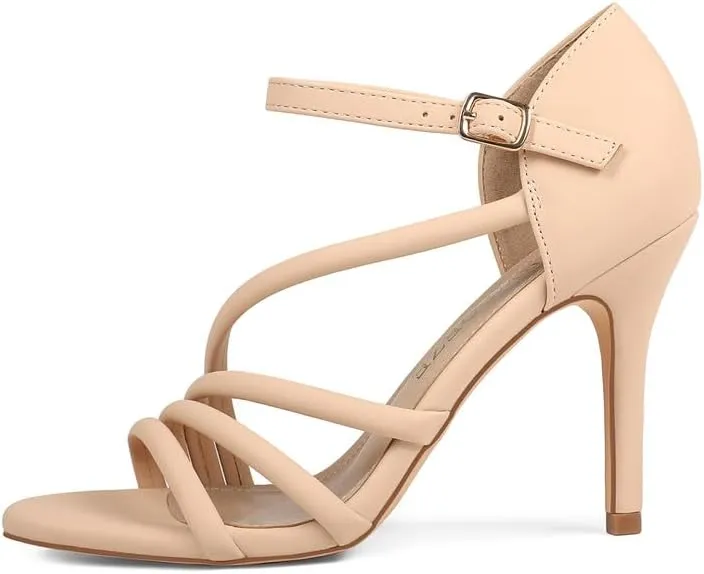 Women's Strappy Heels Round Open Toe Stiletto High Heeled Sandals for Women Dressy