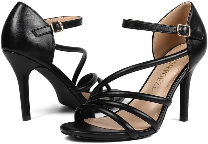 Women's Strappy Heels Round Open Toe Stiletto High Heeled Sandals for Women Dressy