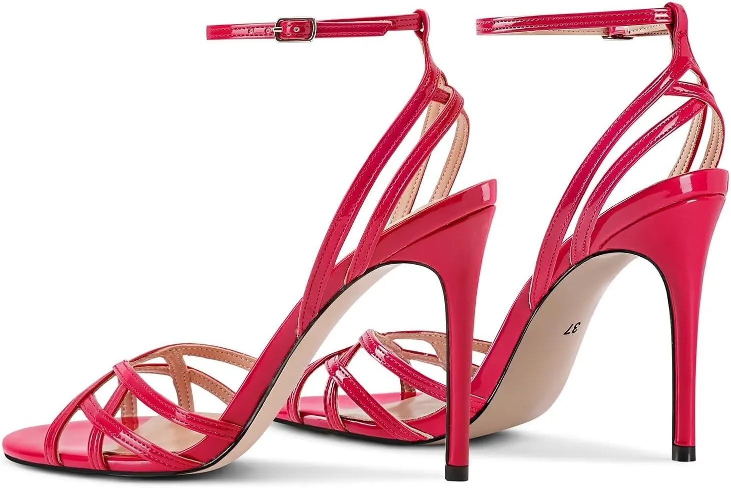 Womens Strappy Lace up Heels Sandals Sexy Stiletto High Heeled Open Square Toe Strap Summer Dress Shoes