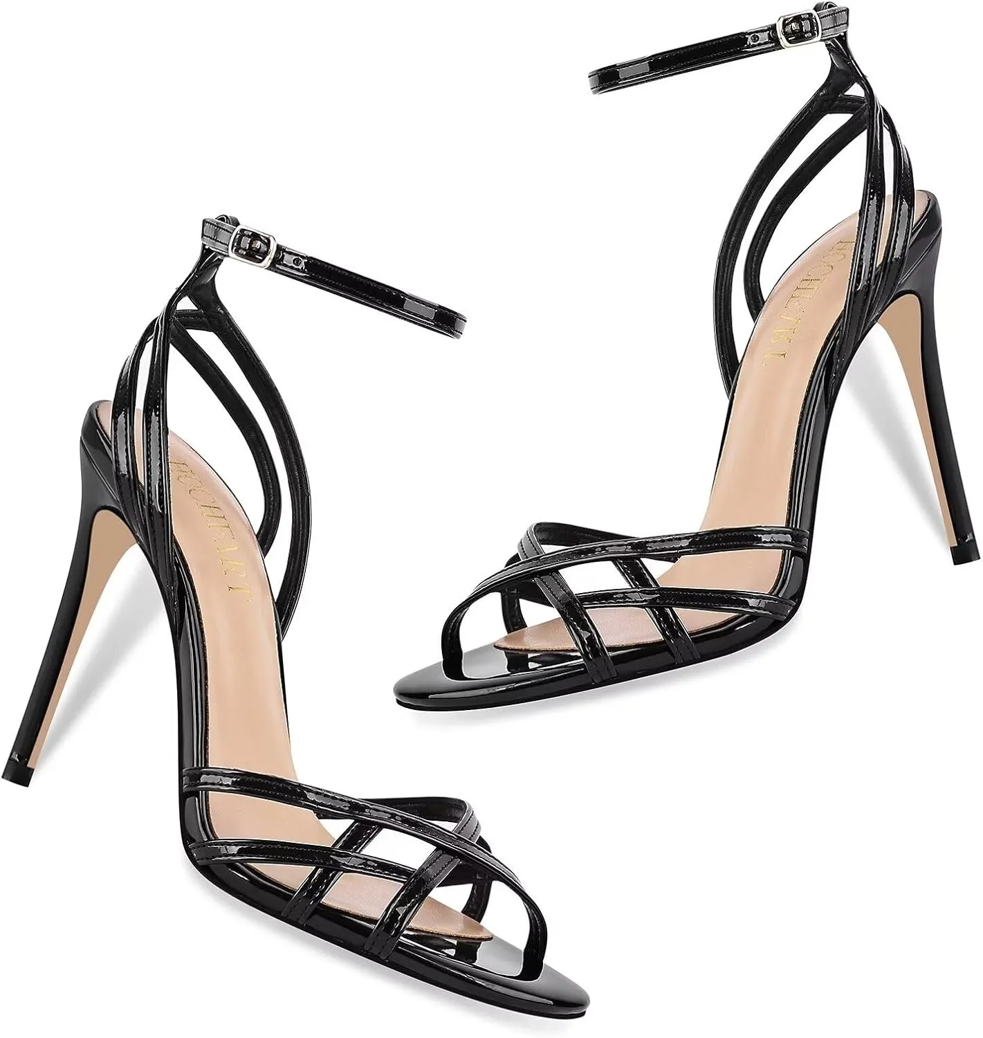 Womens Strappy Lace up Heels Sandals Sexy Stiletto High Heeled Open Square Toe Strap Summer Dress Shoes