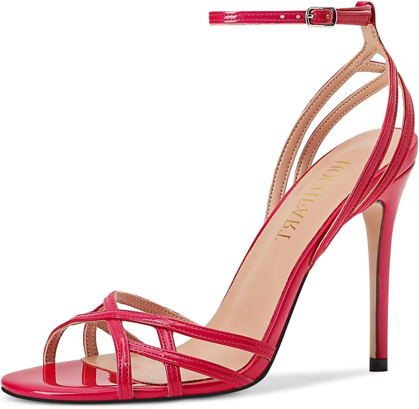 Womens Strappy Lace up Heels Sandals Sexy Stiletto High Heeled Open Square Toe Strap Summer Dress Shoes