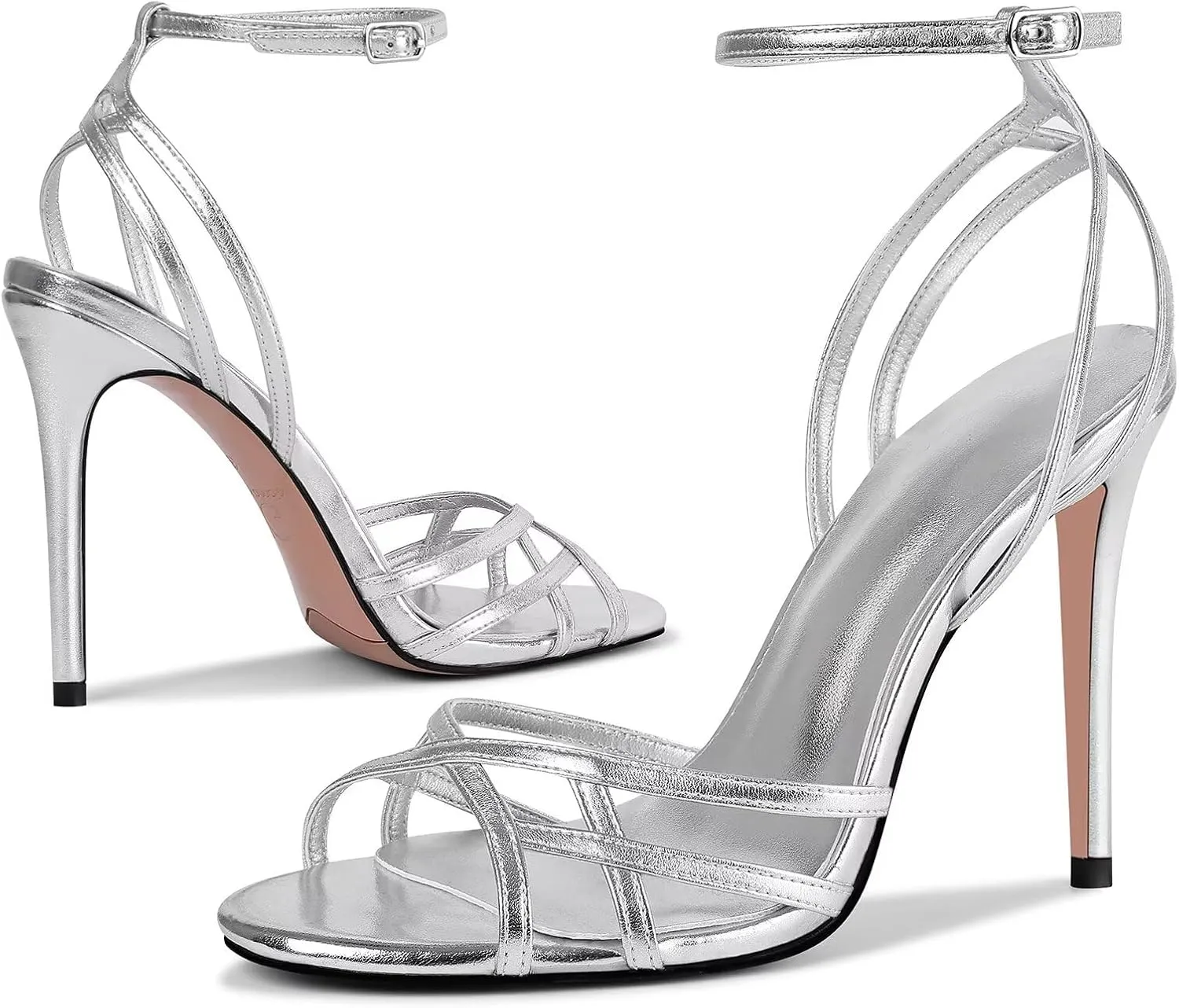 Womens Strappy Lace up Heels Sandals Sexy Stiletto High Heeled Open Square Toe Strap Summer Dress Shoes