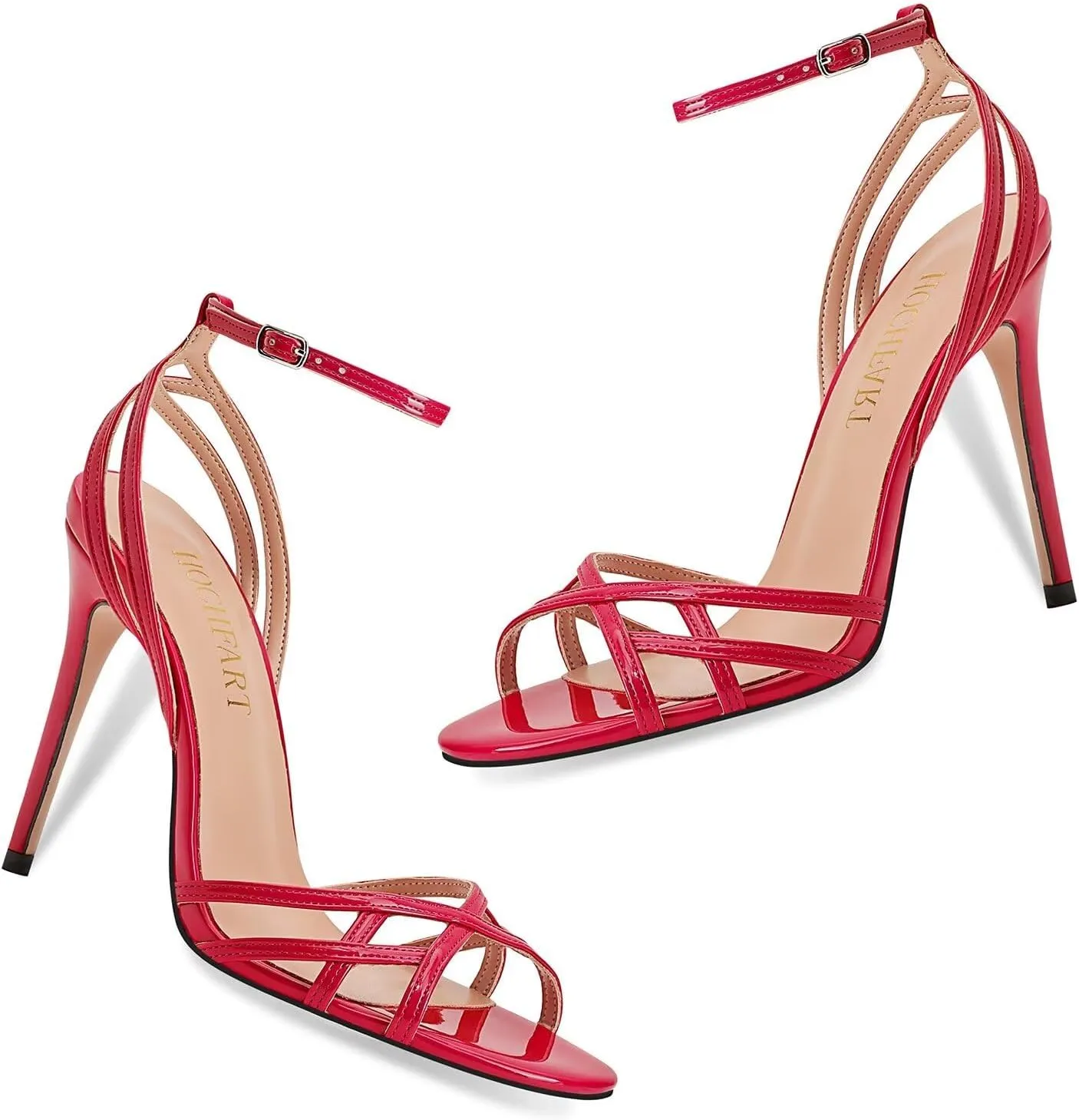 Womens Strappy Lace up Heels Sandals Sexy Stiletto High Heeled Open Square Toe Strap Summer Dress Shoes