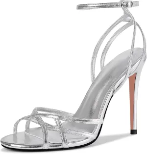 Womens Strappy Lace up Heels Sandals Sexy Stiletto High Heeled Open Square Toe Strap Summer Dress Shoes