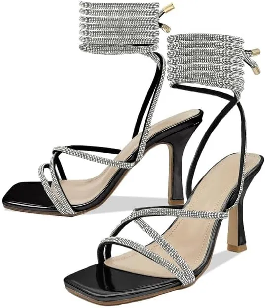 Women’s Strappy Stiletto High Heeled Square Toe Sandals