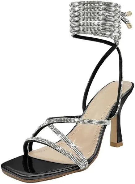 Women’s Strappy Stiletto High Heeled Square Toe Sandals