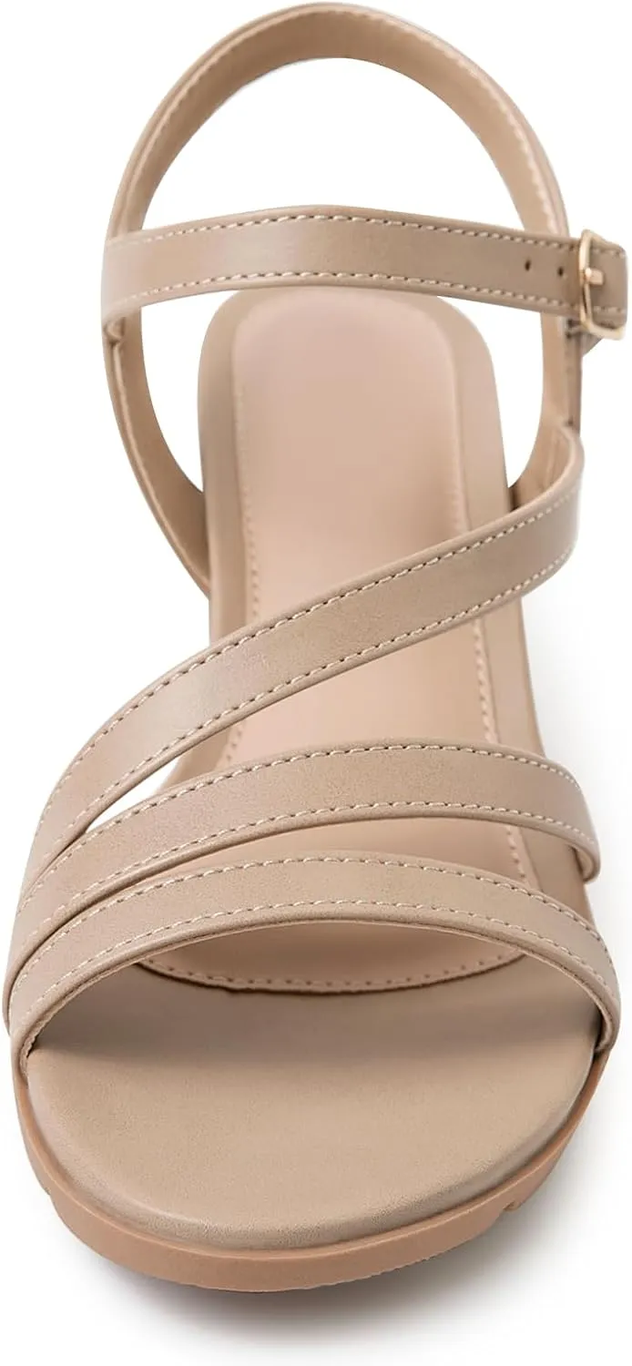 Women's Wedge Sandals Dressy, Comfortable Strappy Low Wedges Womens Open Toe Sandal for Summer