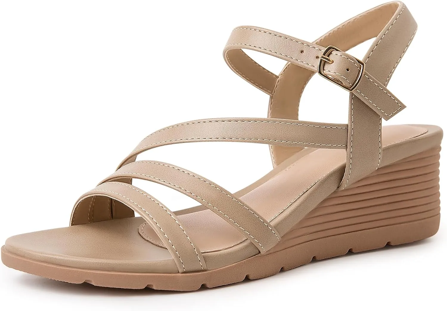 Women's Wedge Sandals Dressy, Comfortable Strappy Low Wedges Womens Open Toe Sandal for Summer