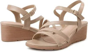 Women's Wedge Sandals Dressy, Comfortable Strappy Low Wedges Womens Open Toe Sandal for Summer
