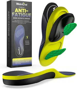 Work Orthotic Insoles for Plantar Fasciitis - Welnove Superior Comfort Work Boot Insoles for Standing All Day - Anti Fatigue Medium Arch Support Shoe Inserts for Men Women Flat Feet Pain (Size L)