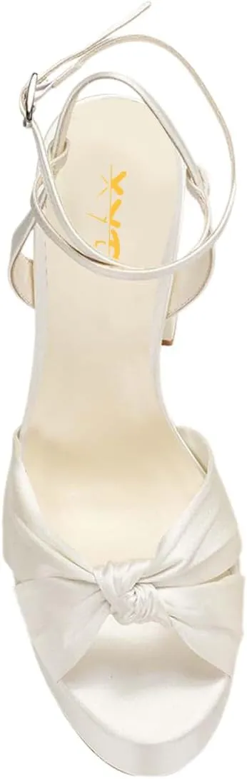 XYD Women Bowknot Ankle Strappy Block High Heel Sandals Open Toe Platform Pumps Evening Wedding Prom Shoes