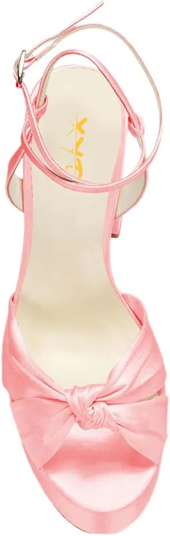 XYD Women Bowknot Ankle Strappy Block High Heel Sandals Open Toe Platform Pumps Evening Wedding Prom Shoes