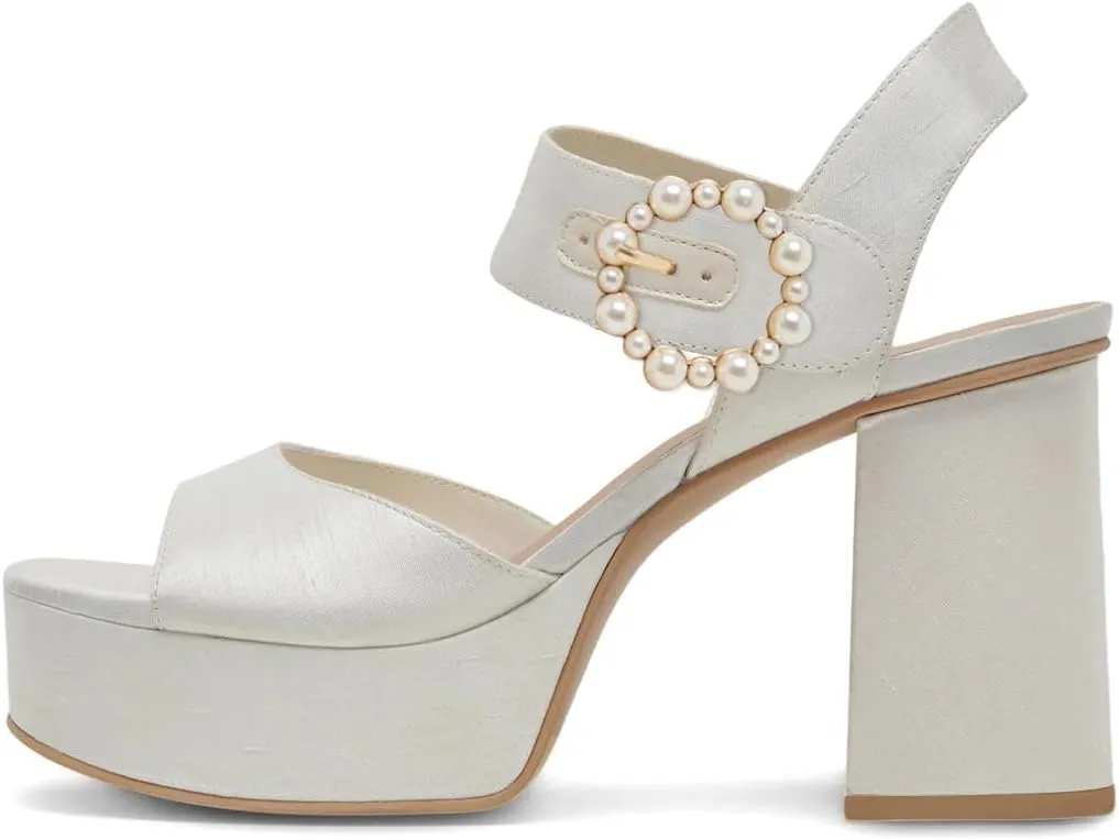 XYD Women Open Toe Chunky Block Platform Sandals Pearl Buckle Ankle Strap High Heels Wedding Prom Bride Shoes