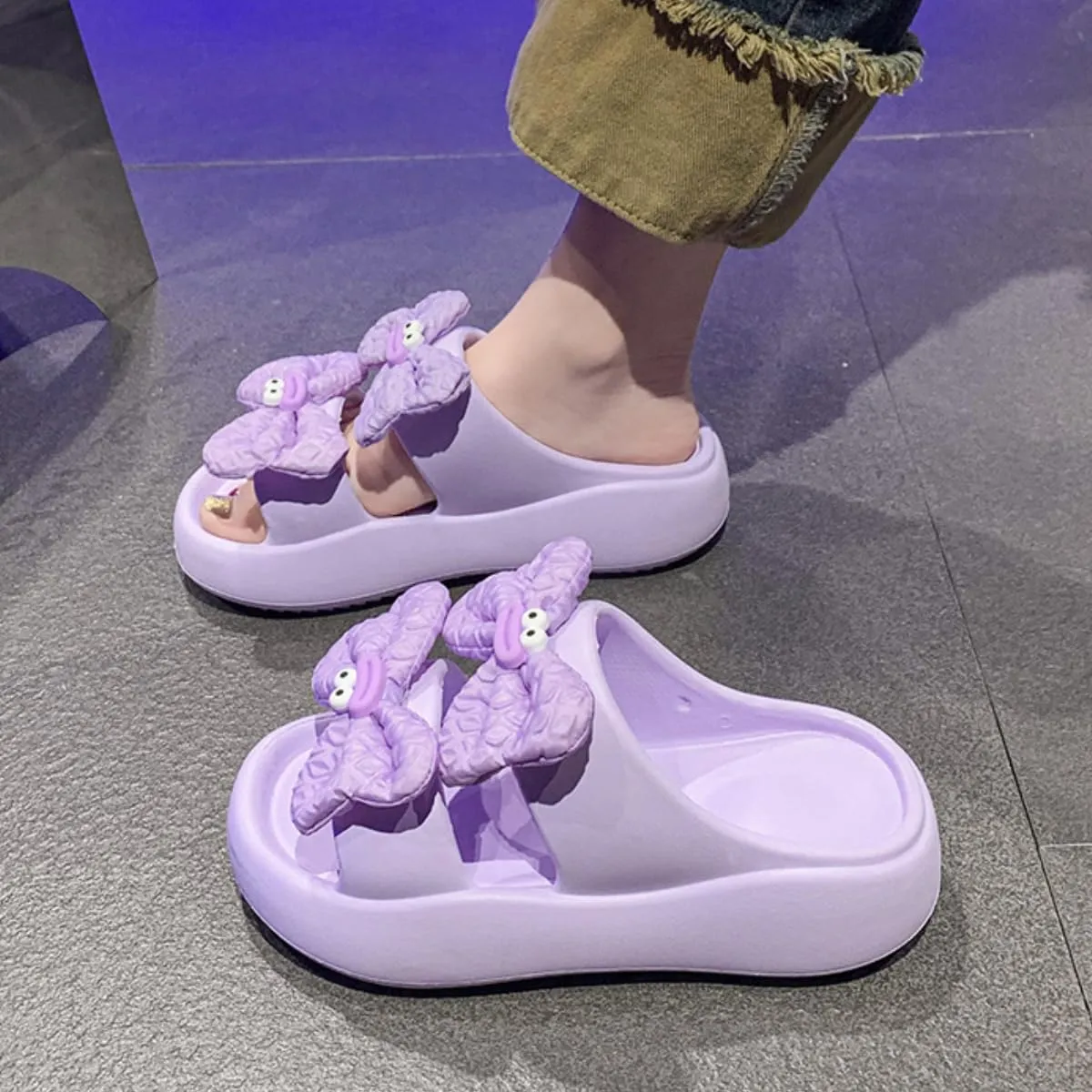Y2K Kawaii Platform Sandals for Women Pink Bow Platform Beach Sandals Shower Shoes Lightweight Cloud Slides Summer