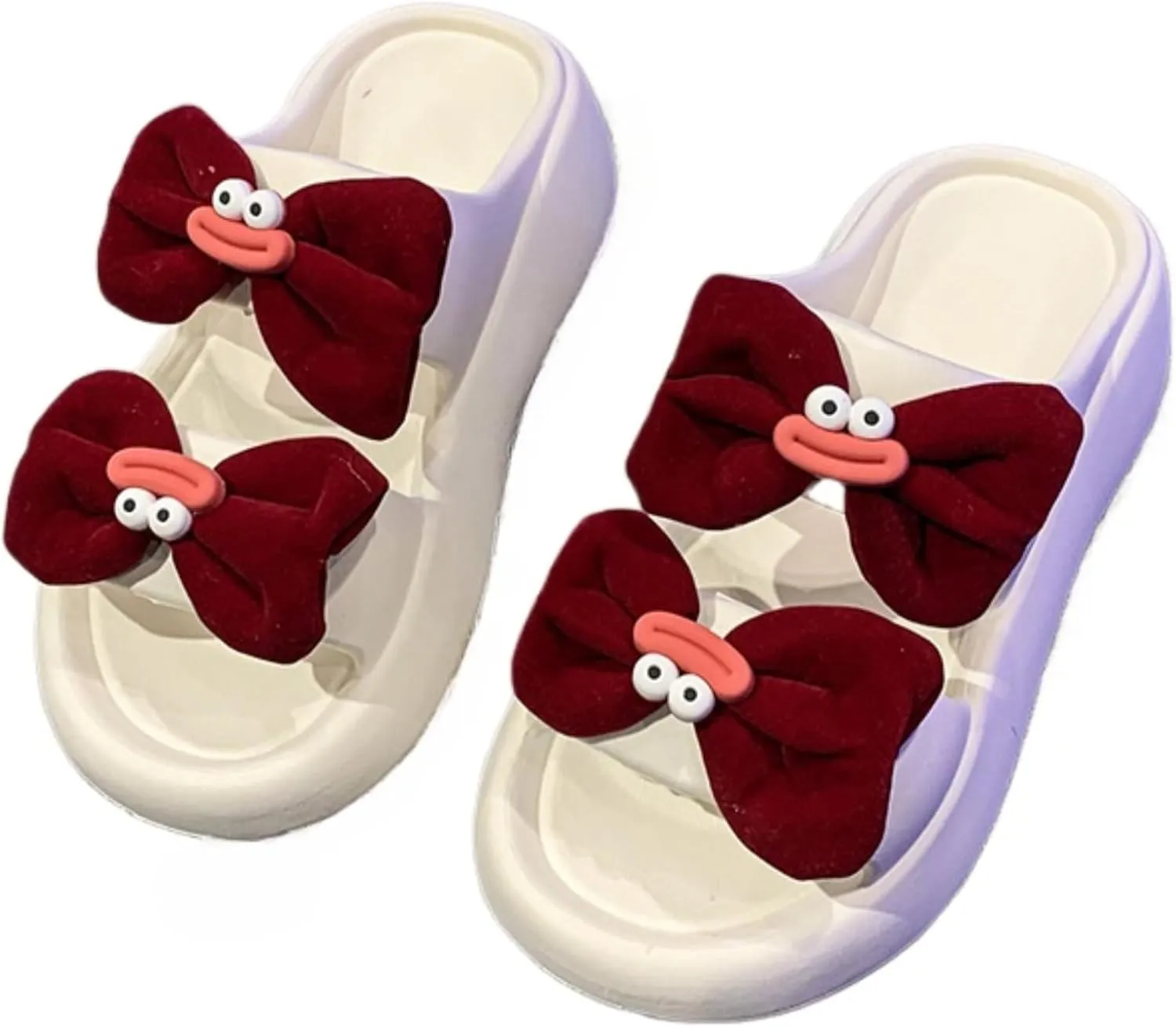 Y2K Kawaii Platform Sandals for Women Pink Bow Platform Beach Sandals Shower Shoes Lightweight Cloud Slides Summer