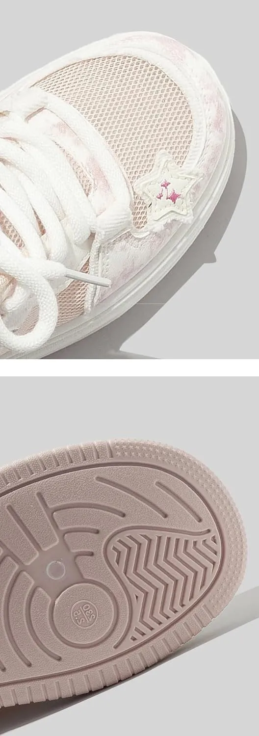 Y2K Retro Harajuku Canvas Star Shoes - Mesh Chunky Sneakers for Women & Girls, Comfy Orthopedic Thick Sole Streetwear White Kawaii Shoes for Beach Travel, Campus Life, All-Match Minimalist Style