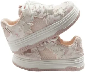 Y2K Retro Harajuku Canvas Star Shoes - Mesh Chunky Sneakers for Women & Girls, Comfy Orthopedic Thick Sole Streetwear White Kawaii Shoes for Beach Travel, Campus Life, All-Match Minimalist Style