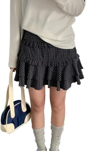 Y2K Vintage Plaid Mini Skirt Emo Grunge High Waisted Short Pleated Skirt Acubi Alt A-line Skater Skirt Preppy Clothes